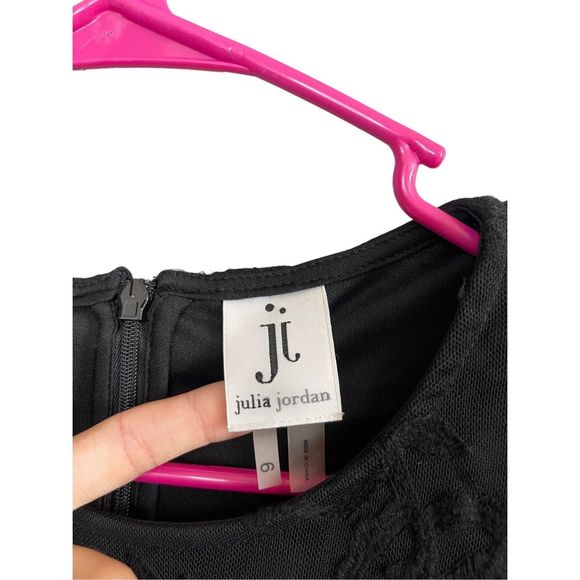 Julia Jordan Embroidered Fringe-Trim Lace Black Dress Women's Size 6 - Picture 6 of 10